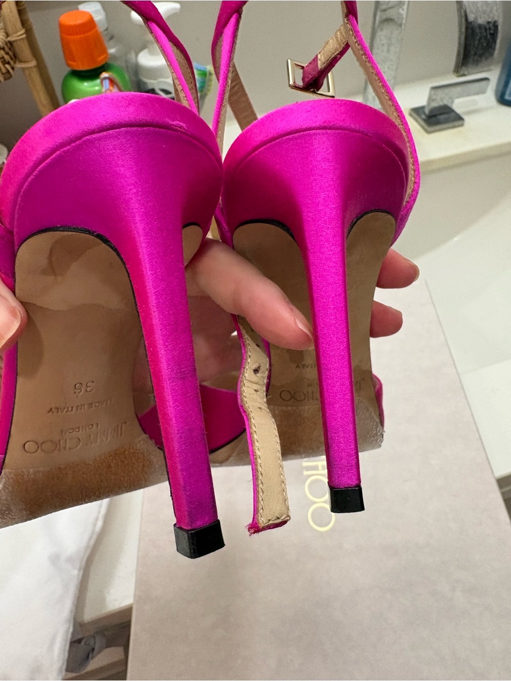 Jimmy Choo Hot Pink Satin Sacora 85 - Picture 8 of 10